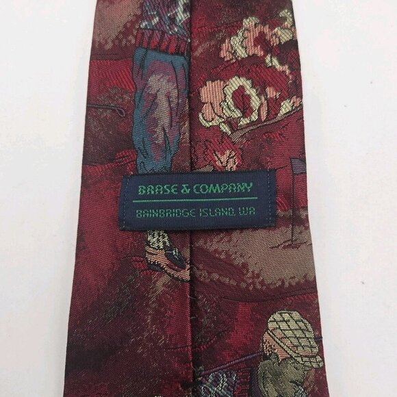 Brase Company Bainbridge Island WA Tie Golfer Vintage Wide Silk Tie Red Gold USA - Picture 3 of 6